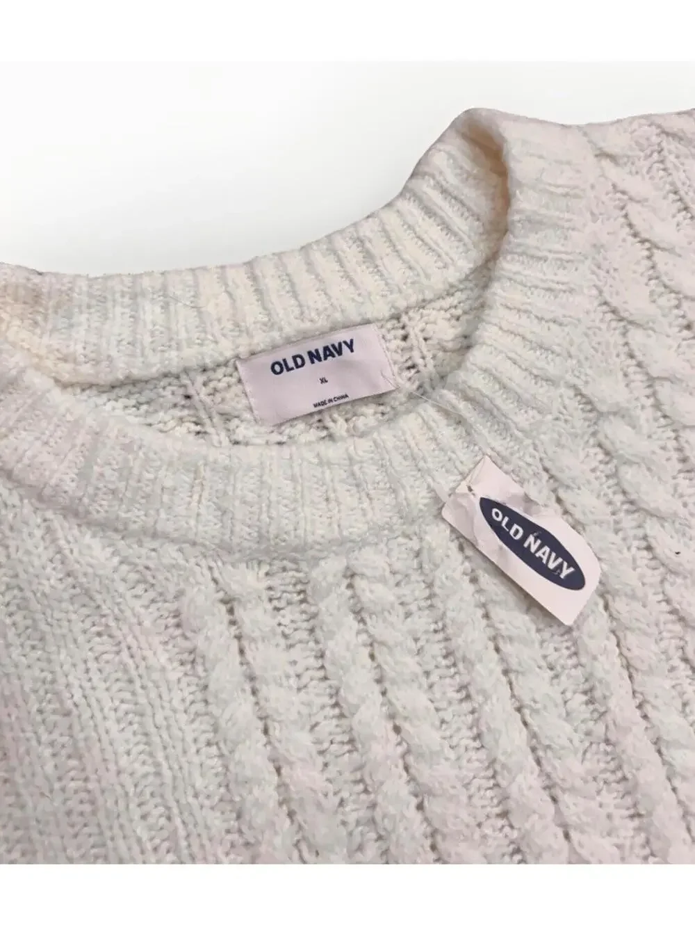 (RFB2) Old Navy Mixed Cable Knit Sweater XL NWT Cream White SoSoft Crewneck